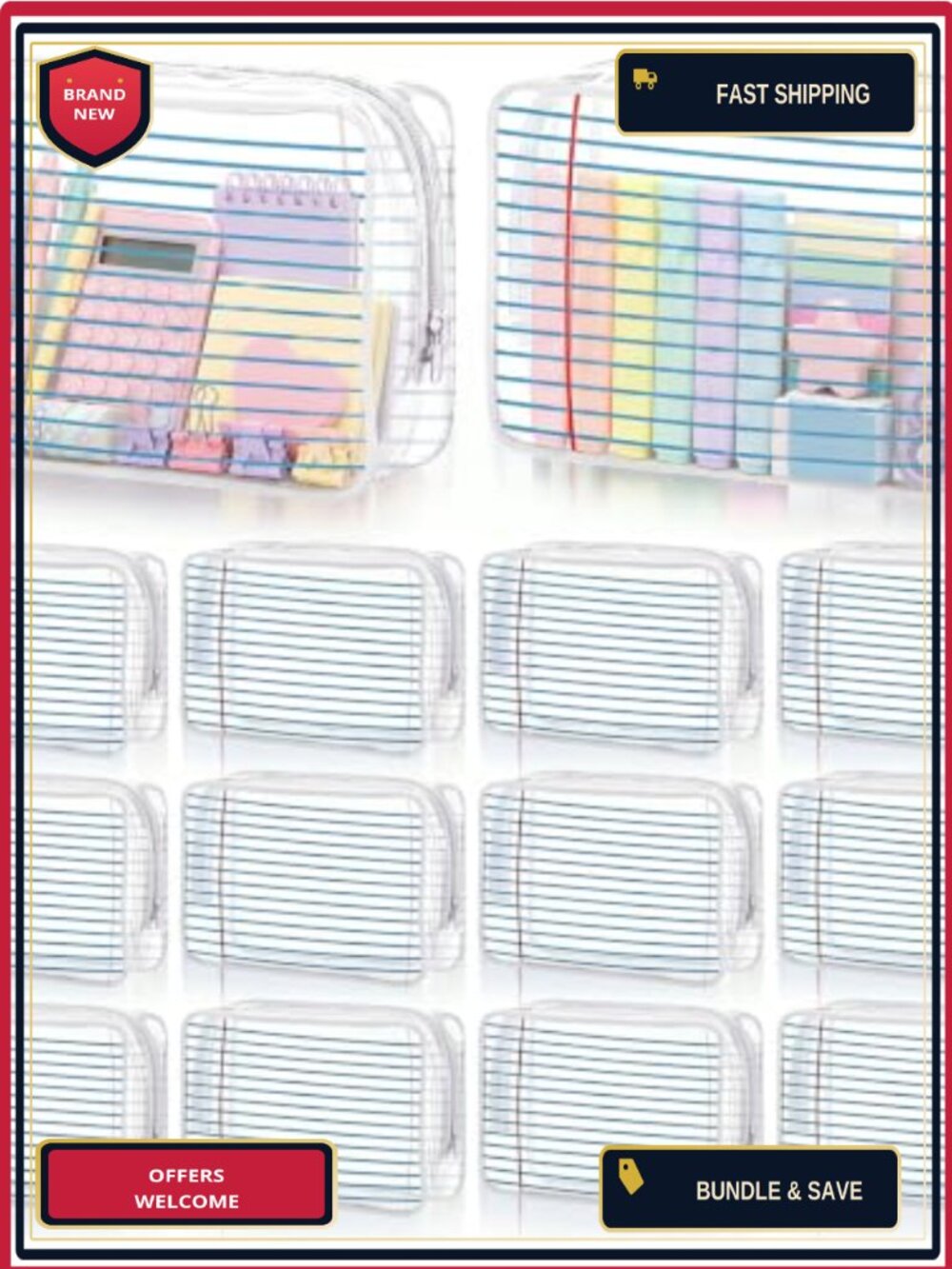 12 PCS Clear Transparent PVC Teacher Survival Kit Makeup Bags, Waterproof